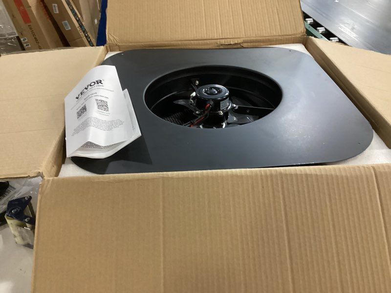 Condition photo showing As Is for vevor 42w solar attic fan, 2800 cfm smart roof vent built-in temperature sensors with remote control, low-noise & weatherproof for attic, garage, rv ventilation