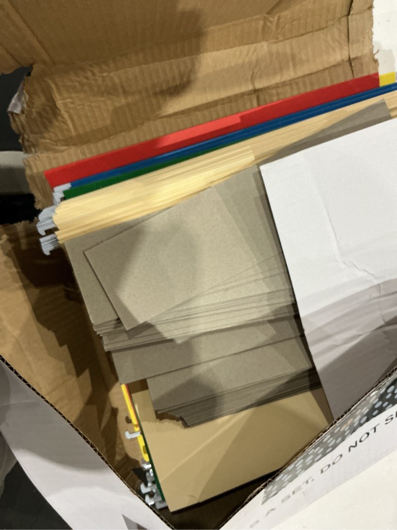 Condition photo showing As Is for herkka extra capacity hanging file folders, 60 pack reinforced letter size hanging folders with heavy duty 3 inch expansion, designed for bulky files, medical charts, adjustable tabs, assorted colors