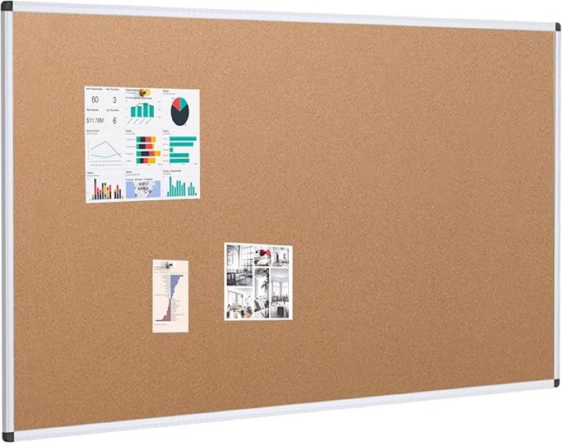 VIZ-PRO 60" x 36" Large Cork Bulletin Board, Foldable & Wall-Mounted Notice Pin Board with Silver Aluminum Frame, for School Home Office - 5' x 3' Corkboard
