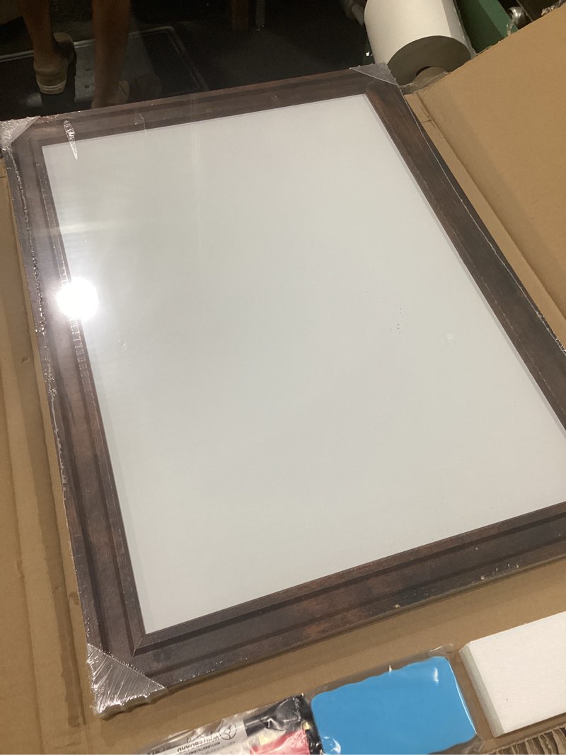 Condition photo showing New/Like New for white board for wall, 24'' x 18'' magnetic dry erase board, brown | wooden frame, decorative whiteboard, wall mounted, for home, office, kitchen, dorm, 4 markers, 6 magnets, a eraser brown 24"w x 18"h