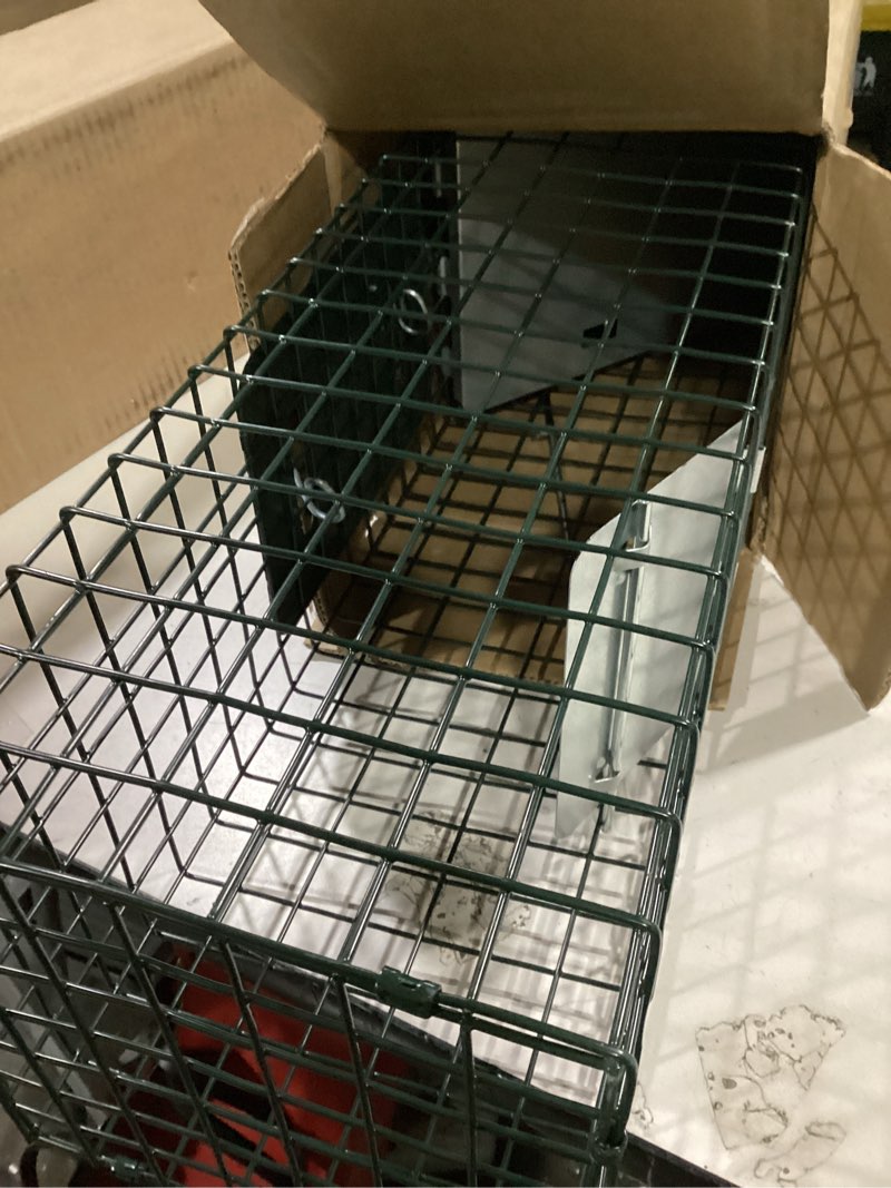 Condition photo showing As Is for humane way sentinel 24 inch live animal trap - no assembly required - safe small traps for all animals - cat, squirrel, rabbit, rodent - 24" l x 7.5" w x 7.5" h