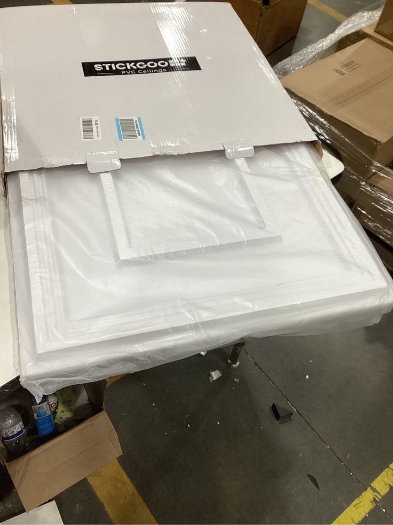 Condition photo showing Good Condition for STICKGOO PVC Ceiling Tiles, 2'x2' Glue Up Ceiling Panel White to Prevent Breakage Cover 48 Sq. Ft, Pack of 12 Tiles 24"x24" White