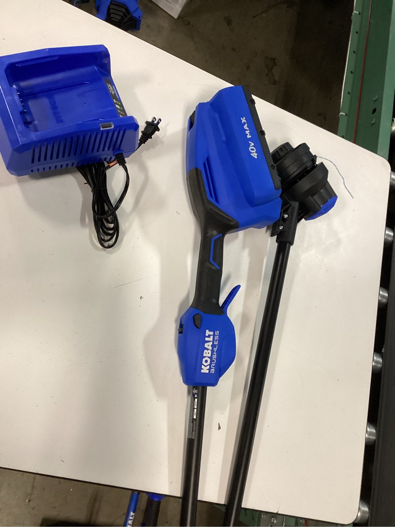 Condition photo showing As Is for a kobalt gen4 40-volt 15-in brushless cordless string trimmer and attachment-capable power head.