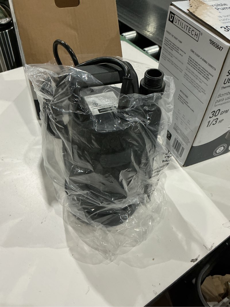 Condition photo showing As Is for utilitech 1/3-hp 115-volt 30-gpm thermoplastic submersible utility pump