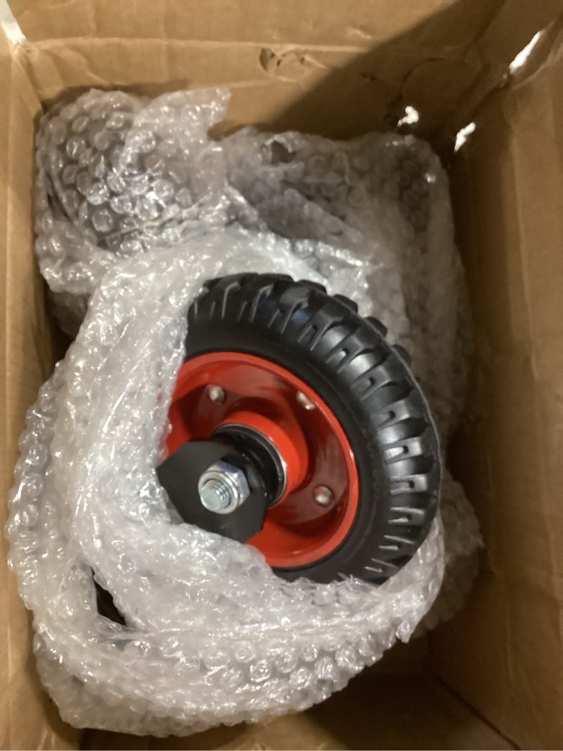 Condition photo showing Good Condition for 5 Inch Outdoor Heavy Duty Casters Wheels Set of 4, Sturdy Large Rubber Casters with Brake, Industrial Grade Plate Swivel Castors 1080 LBS with Knobby Tread for Workbench, Cart, Chicken Coop