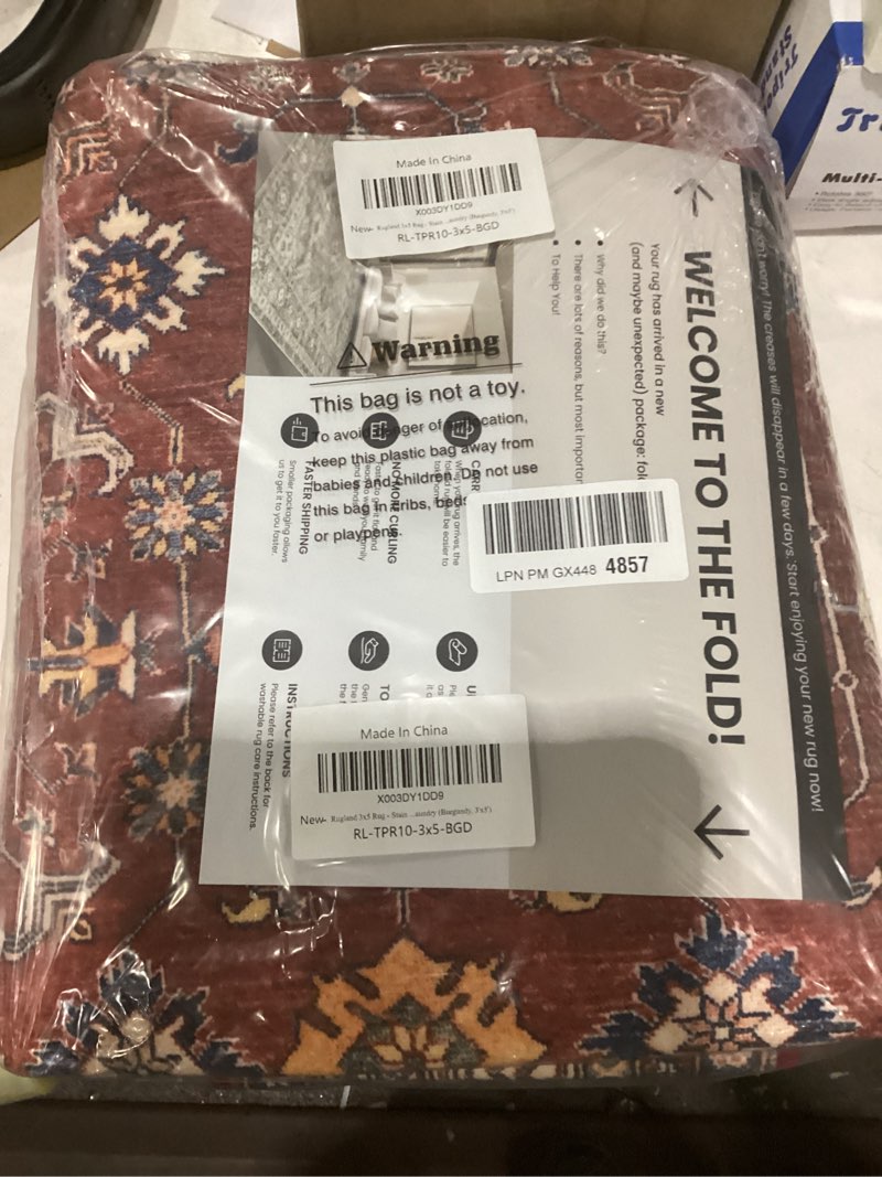 Condition photo showing Good Condition for rugland 3x5 rug - stain resistant 3x5 washable rugs, anti slip backing rugs for living room, vintage tribal area rugs for entryway, kitchen, laundry (burgundy, 3'x5') tpr10-burgundy 3' x 5' (rectangular)