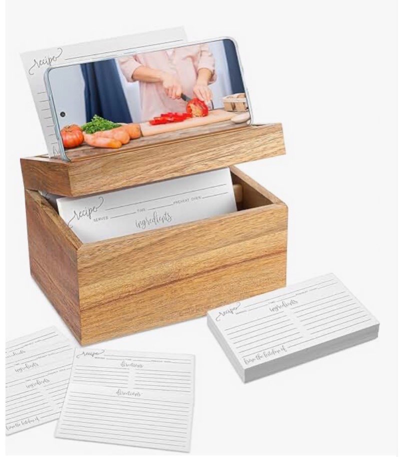 Wooden Recipe Box with Cards and Dividers, Includes 200 Double-Sided 4x6 Card, Complete Recipe Cards