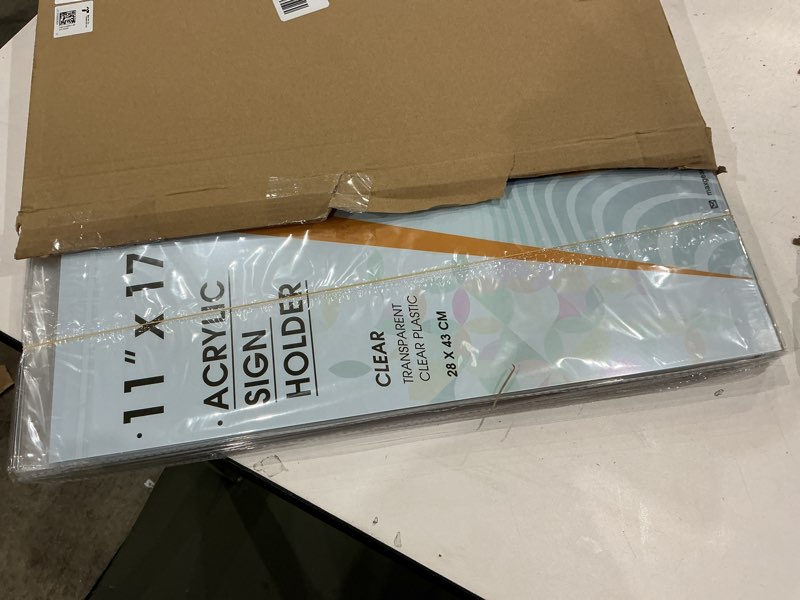 Condition photo showing Good Condition for maxgear wall mount sign holder 11 x 17 inch, clear plastic picture frames with mounting screws, door sign holders and document display frame for home, office, store, vertical, 6 pack 11''x17'' 6 pack