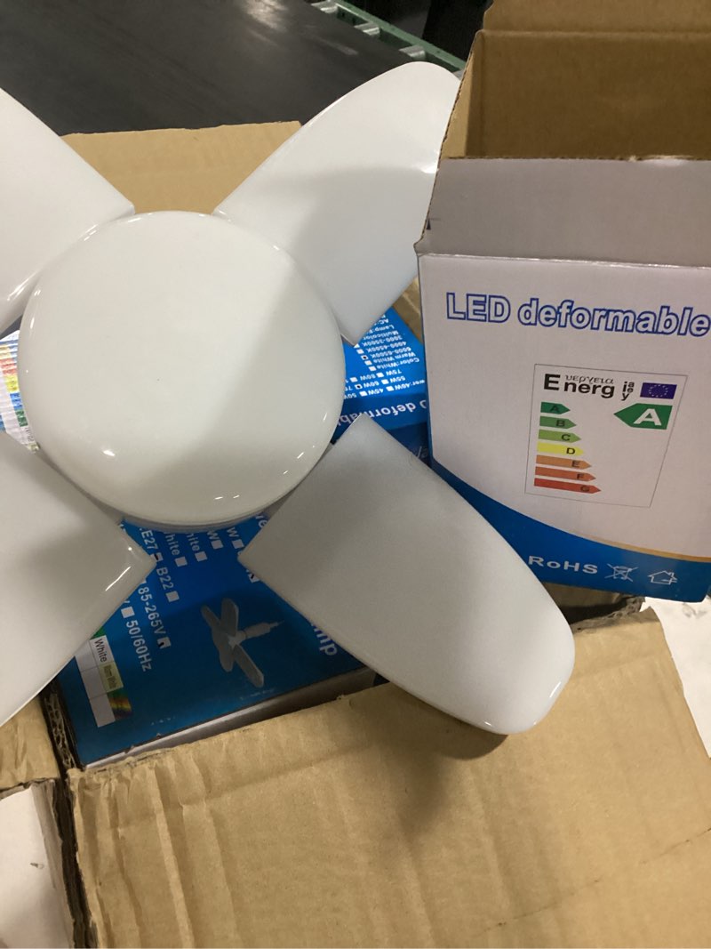 Condition photo showing New/Like New for (8 packs) led garage lights, 60w trilights ceiling, high low bay deformable adjustable 4 led light bulbs 6000lm 6000k, screw in tribright garage lighting fixture,cri80 daylight