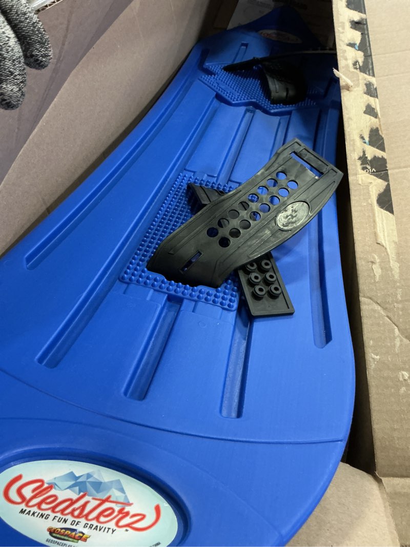 Condition photo showing Good Condition for The Original Geospace Sledsterz Kids Beginner Snowboard for Winter Fun on Snow, with Adjustable Step-in Bindings; for Kids Between 4 to 12 Years Old Blue