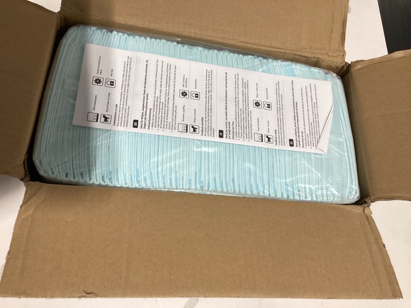 Condition photo showing New/Like New for amazon basics dog and puppy pee pads, 5-layer leak-proof super absorbent, quick-dry surface, potty training, regular (22x22"), 100 count, blue & white regular (100 count)