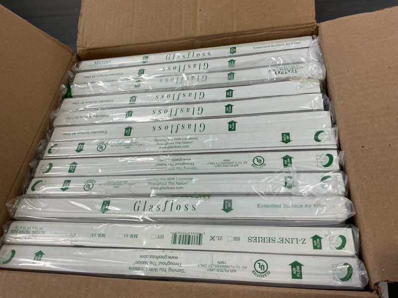 Condition photo showing New/Like New for glasfloss industries zlp12121 z-line series zl merv 10 pleated filter, case of 12 | merv 10 pleated media captures pollen, dust, and fine particulates; extra surface area holds more debris; made in usa
