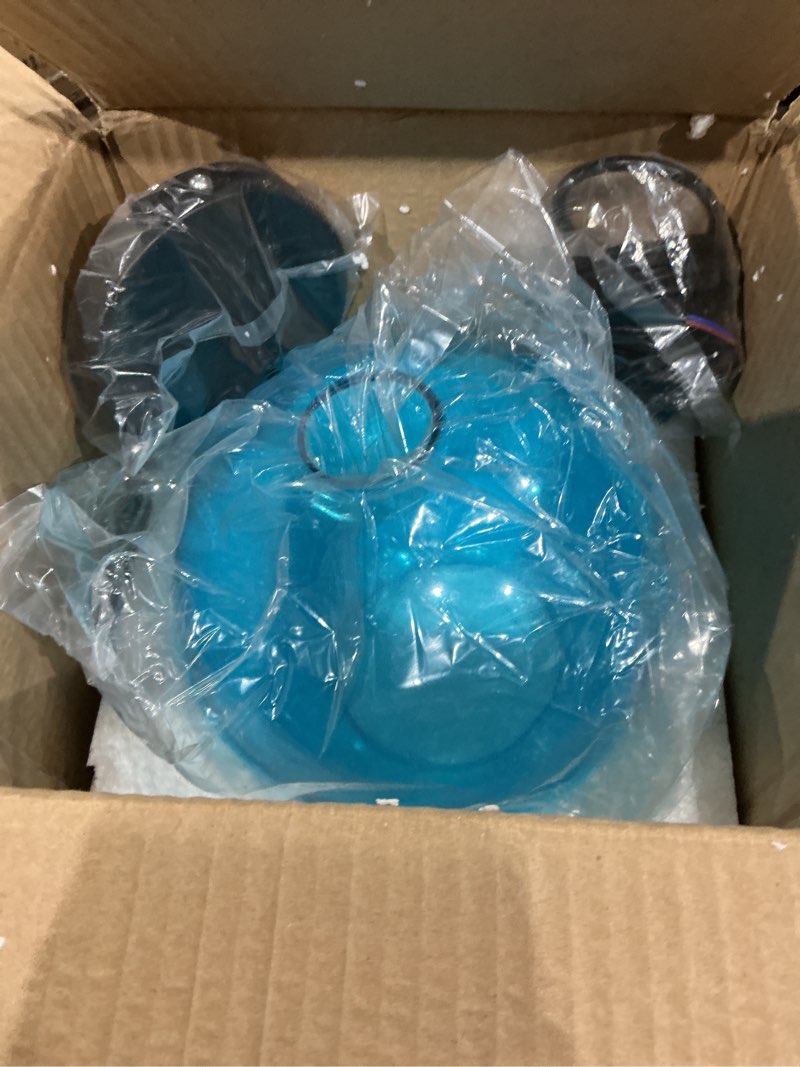 Condition photo showing As Is for (incomplete, missing pieces)simple glass ball pendant lighting, industrial vintage e26 loft bar ceiling hanging lamp, 1-light mini globe ceiling chandelier for kitchen island dining room bedroom (blue)