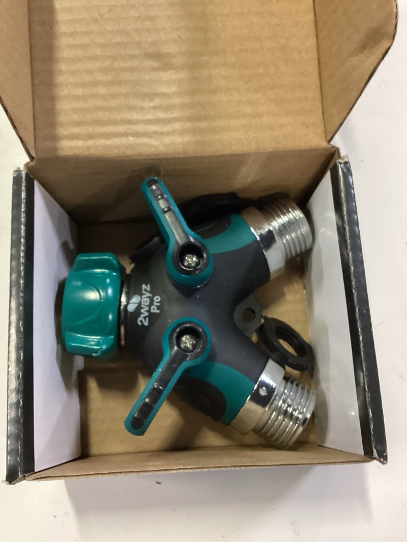 Condition photo showing Good Condition for 2wayz hose splitter 2 way heavy duty outdoor faucet and garden connector - water spigot splitter - durable all-metal y adapter with shut-off valve - 4 x 4 x 1.5 inches original 2 way