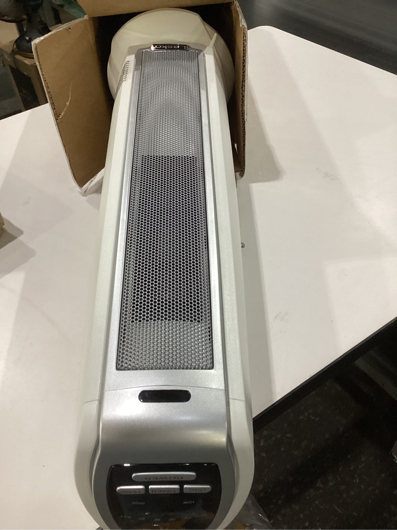 Condition photo showing New/Like New for Lasko Oscillating Ceramic Tower Space Heater for Home with Overheat Protection, Timer, 22.5 Inches, Silver, 1500W, 5775, NOT TESTED