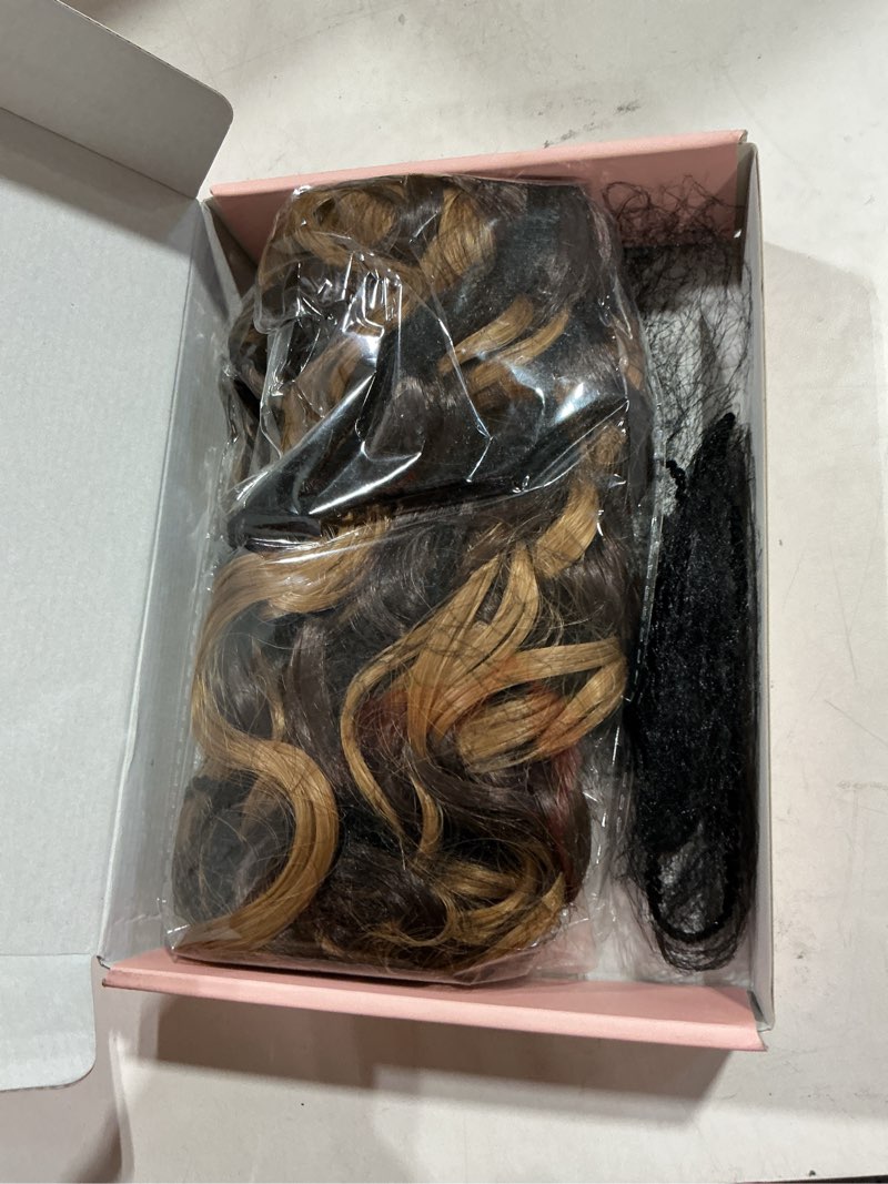 Condition photo showing New/Like New for similiar product reecho curly hair extensions, 4pcs 16 inch clip in hair extensions lace weft short curly hair extensions clip ins invisible natural hairpieces for women, chocolate brown with highlights chocolate brown with highlights 16 inch