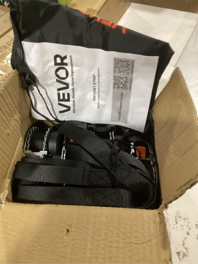 Condition photo showing Good Condition for vevor retractable ratchet straps, 1 in x 6 ft, tie down straps with s hooks, 1200 lbs break strength, 4 soft loops, tie down ratcheting for moving, trailers, motorcycles, kayaks, car roof, 4 pack 1'' x 6'