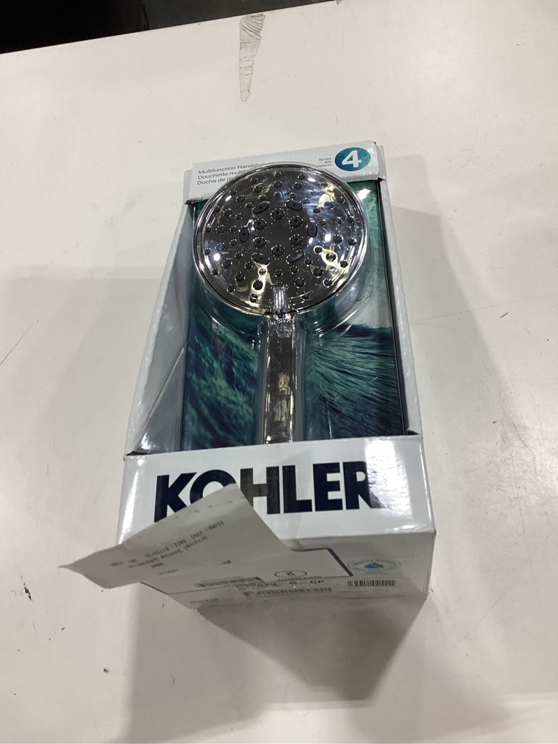 Condition photo showing As Is for kohler premise 4-settings polished chrome 4.31-in round handheld shower head 1.75 gpm