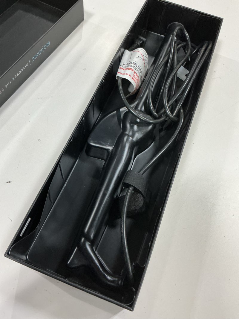 Condition photo showing As Is for bio ionic long barrel curling iron with moisture heat technology & nanoionic mx versatile curling wand - multiple barrel sizes for tight, classic, loose & soft curls 1 inch (classic curls) black