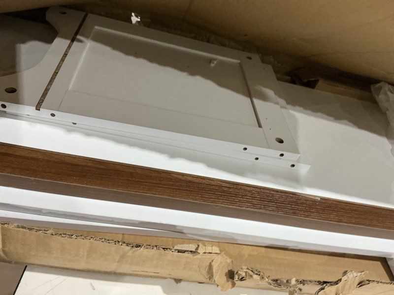 Condition photo showing As Is for mahancris 47.2" storage chest extra large, wooden storage bench with 2 safety hinges, entryway shoe bench, 47.2x15.7x19.7 inch, easy assembly, storage trunk for living room, bedroom, white scbw4901