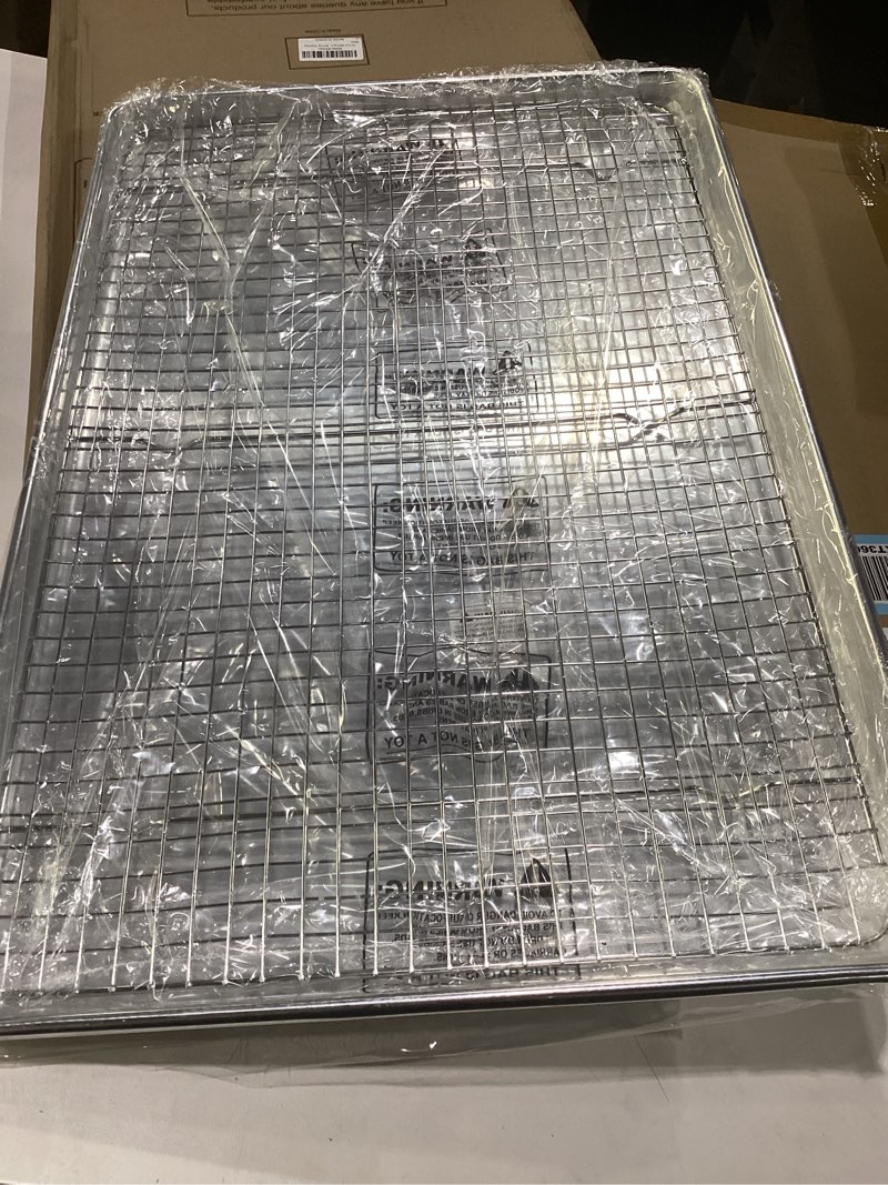 Condition photo showing New/Like New for 24 inch baking sheet pans with rack set, natural aluminum cookie sheet, extra large commercial quality baking sheet pan set, warp resistant nonstick thick cookie tray pans for baking, roasting
