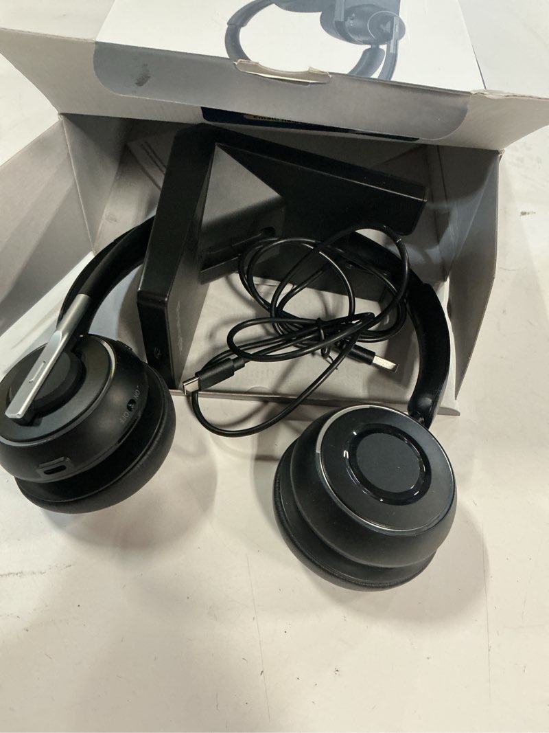 Condition photo showing As Is for (2025 Upgraded) Wireless Headset with Mic for Work, Bluetooth Headset with Noise Canceling Microphone with Dongle, Charging Base & Mic Mute, Wireless Headphones for Work from Home/PC/Computer Black Binaural