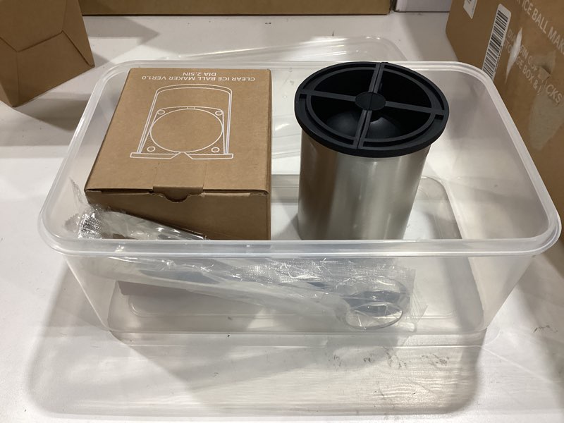 Condition photo showing Good Condition for clear ice cube maker - 2.5" ball - stainless steel clear ice maker - compact design - for whiskey, cocktails, bourbon - 2 pack with ice tong & ice box metallic-round 2-balls-2.5"(accessories included)