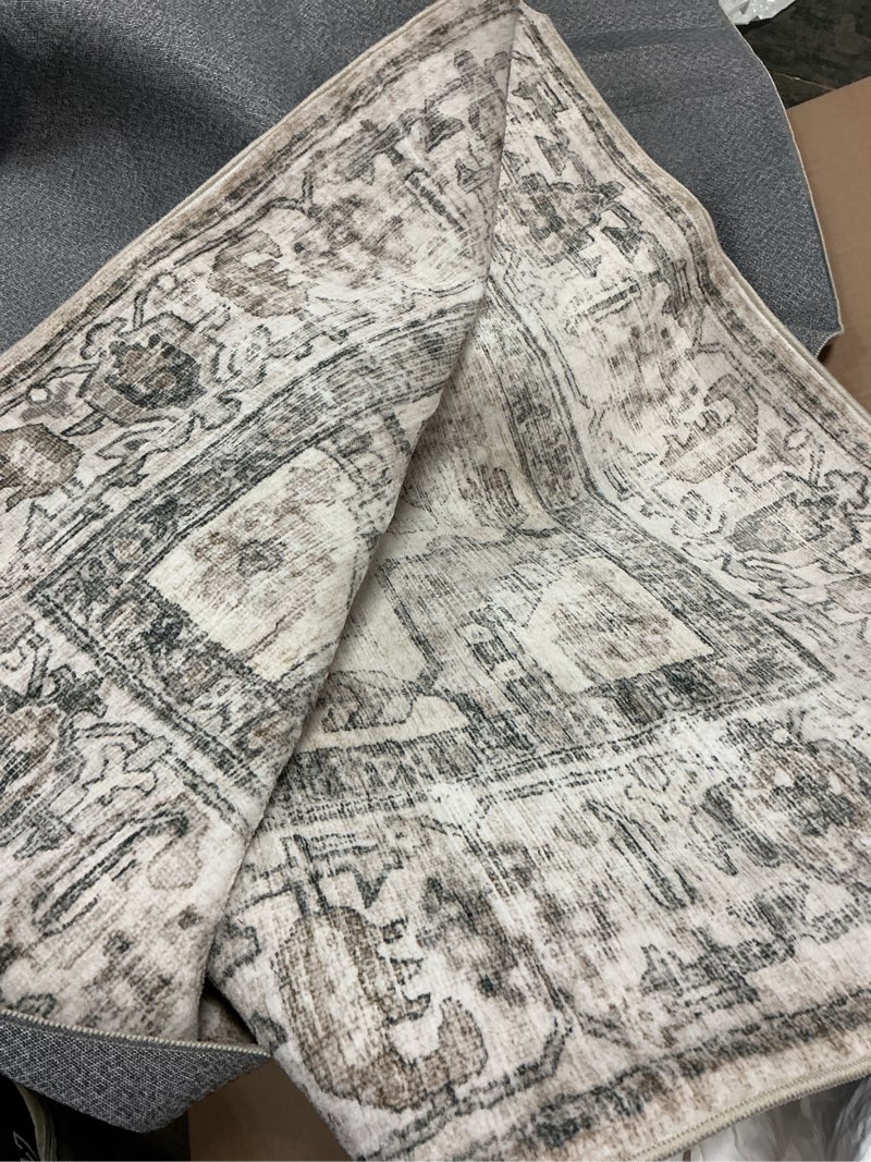 Condition photo showing Good Condition for washable area rugs for living room: 8x10 bedroom area rugs boho vintage rugs stain resistant non slip low pile soft lightweight carpet for kitchen dining room farmhouse nursery kids room home office 8' x 10' (rectangular) brown and cream