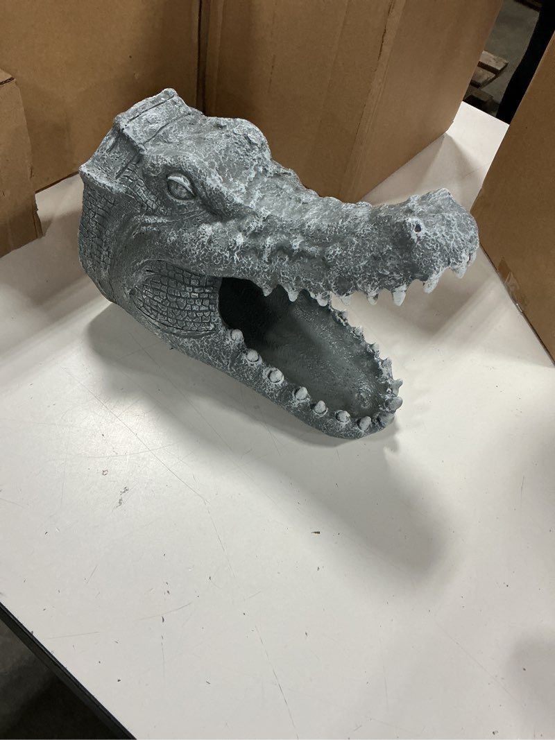 Condition photo showing New/Like New for crocodile head gutter guardian downspout statue, splash block anchor for downspout extension, the reptile garden down spout decor sculpture - suitable for downspout below 2.5” x 3”
