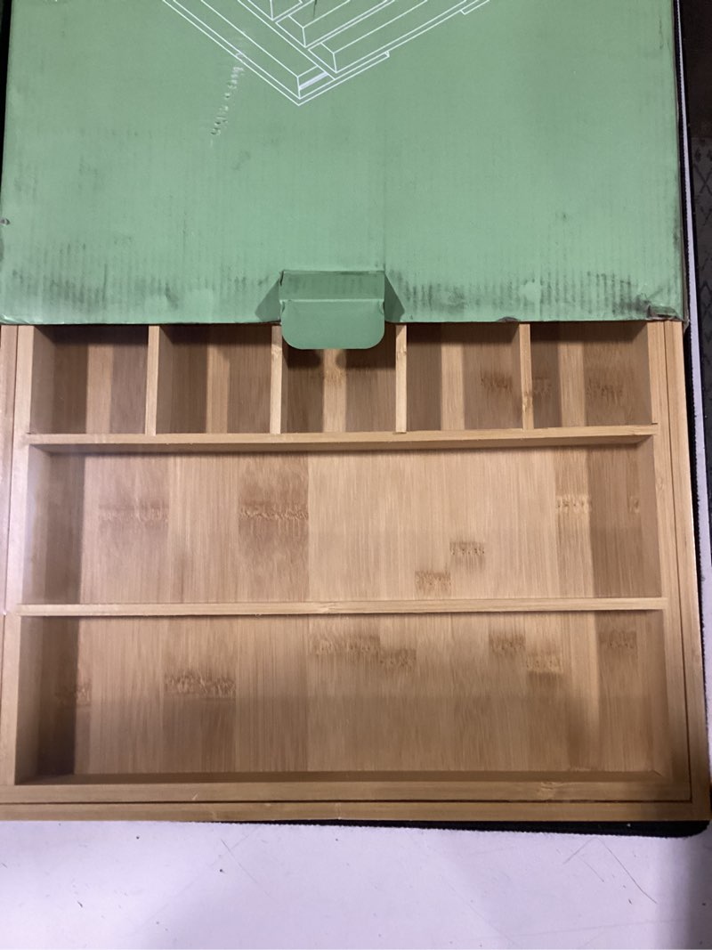 Condition photo showing New/Like New for purawood bamboo drawer organizer - expandable silverware organizer & utensil drawer organizer, cutlery tray with dividers, 7-9 slots- kitchen organizer for utensils & flatware (natural) natural 9 slot