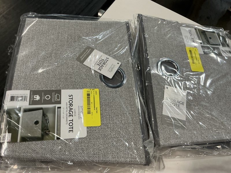 Condition photo showing New/Like New for simplify (14-in w x 10-in h x 17-in d) heather grey plastic bin pack of 2