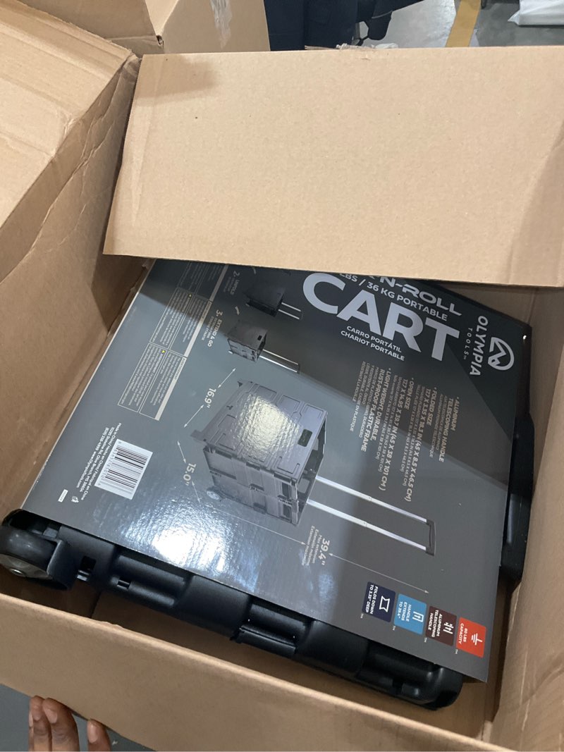 Condition photo showing As Is for Olympia Tools 85-010 Grand Pack-N-Roll Portable Tools Carrier with Telescopic Handle, 80 Lb. Load Capacity, Black