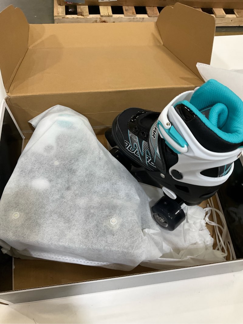 Condition photo showing Good Condition for Sowume Adjustable Roller Skates for Girls and Women, All 8 Wheels of Girl's Skates Shine, Safe and Fun Illuminating for Kids C-Black Small-(10-13 US)