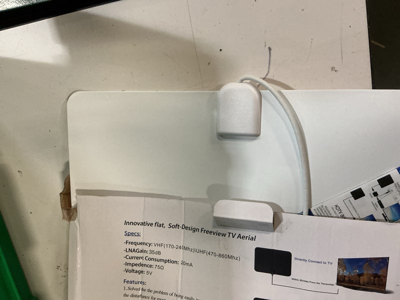 Condition photo showing As Is for tv antenna indoor - local channels digital tv antenna - supports 4k 1080p - with signal booster - remote reception antenna for smart tvs and older tvs - 16ft hdtv coaxial cable (white) white flat thin style