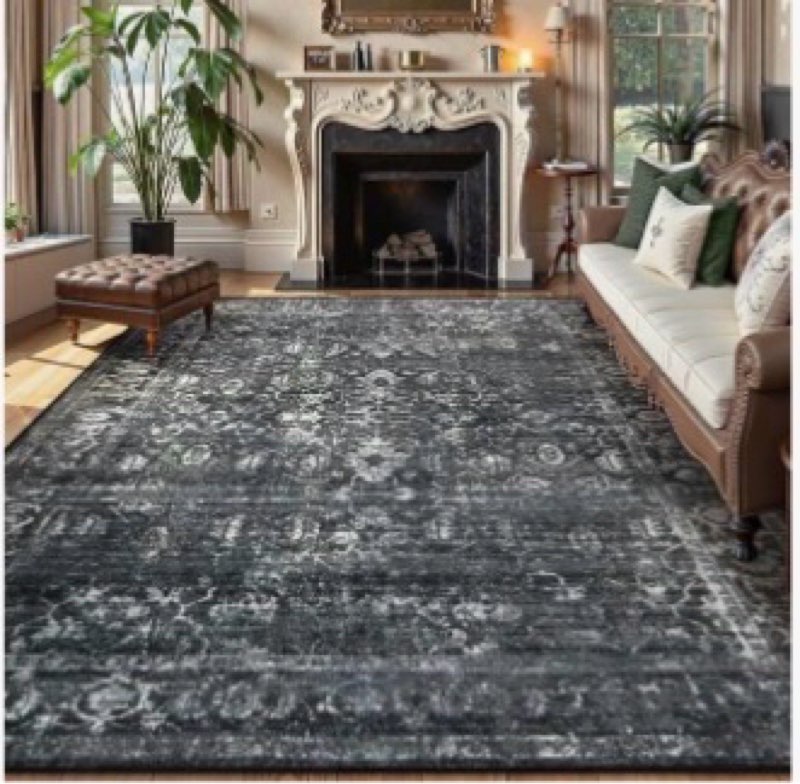 Lahome Bird Area Rugs 9x12 Living Room, Soft Washable Black Rug for Bedroom Under Bed, Ultra-Thin No