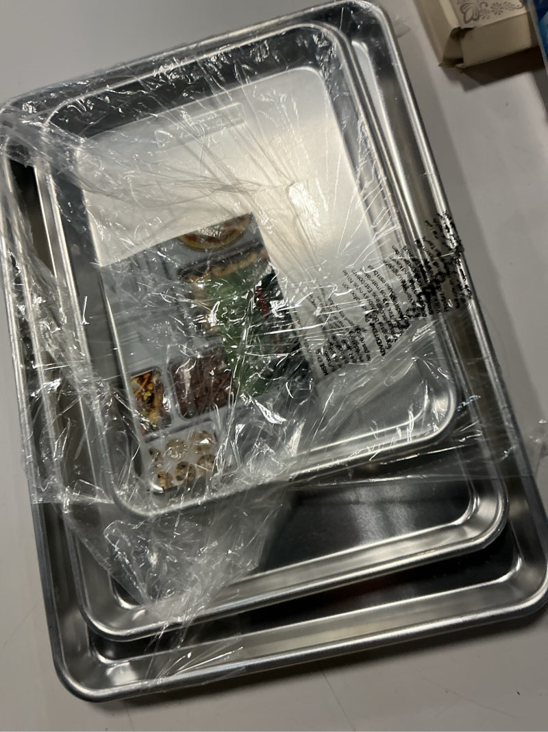Condition photo showing Good Condition for nordic ware naturals 3 piece set - usa made aluminum commercial quality sheet pan for baking or roasting, encapsulated galvanized steel rim prevents warping; half sheet, jelly roll and quarter sheet 3-piece pan set