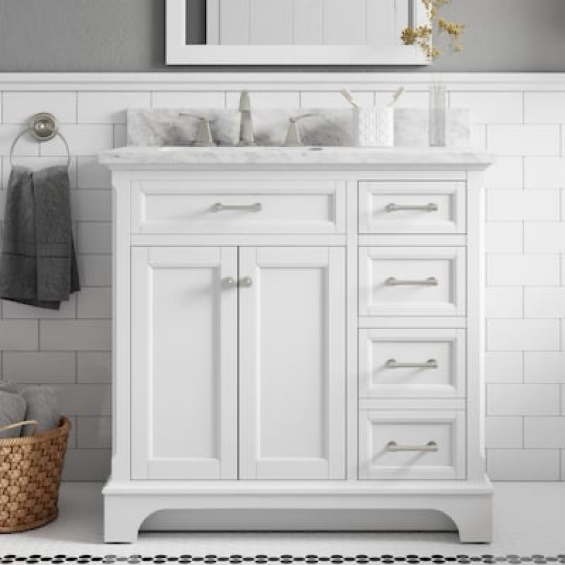 allen + roth roveland 36-in white undermount single sink bathroom vanity with natural carrara