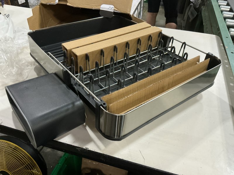 Condition photo showing As Is for joseph joseph extendable dish drying rack with dual parts - stainless steel, non-scratch, movable utensil drainer & drainage spout, gray 1-tier gray
