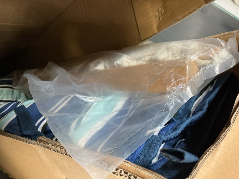 Condition photo showing New/Like New for 2 Person Outdoor Hammock with Stand, Cotton Rope Hammock with Polyester Pad, Adjustable Steel Frame, Portable with Carrying Bag – for Patio, Backyard, Garden, Beach, Blue