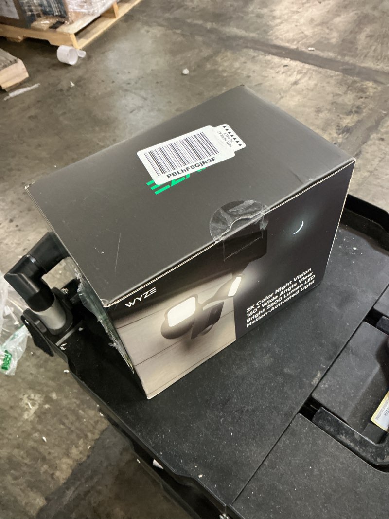 Condition photo showing New/Like New for wyze floodlight camera v2, security camera outdoor, 2k hd with color night vision, 2800-lumen leds, 160° wide view, 105db siren, works with alexa & google assistant, wired, free expert support black floodlight v2 black