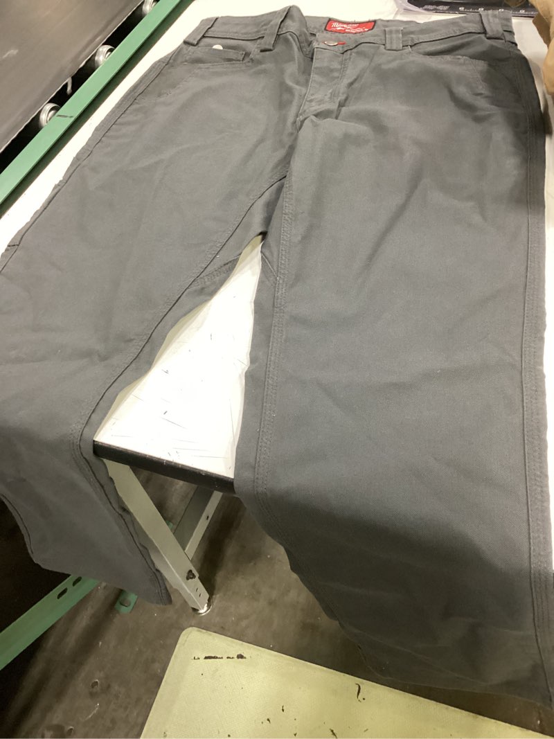Condition photo showing New/Like New for men's 32 in. x 30 in. gray cotton/polyester work pants with 7 pockets