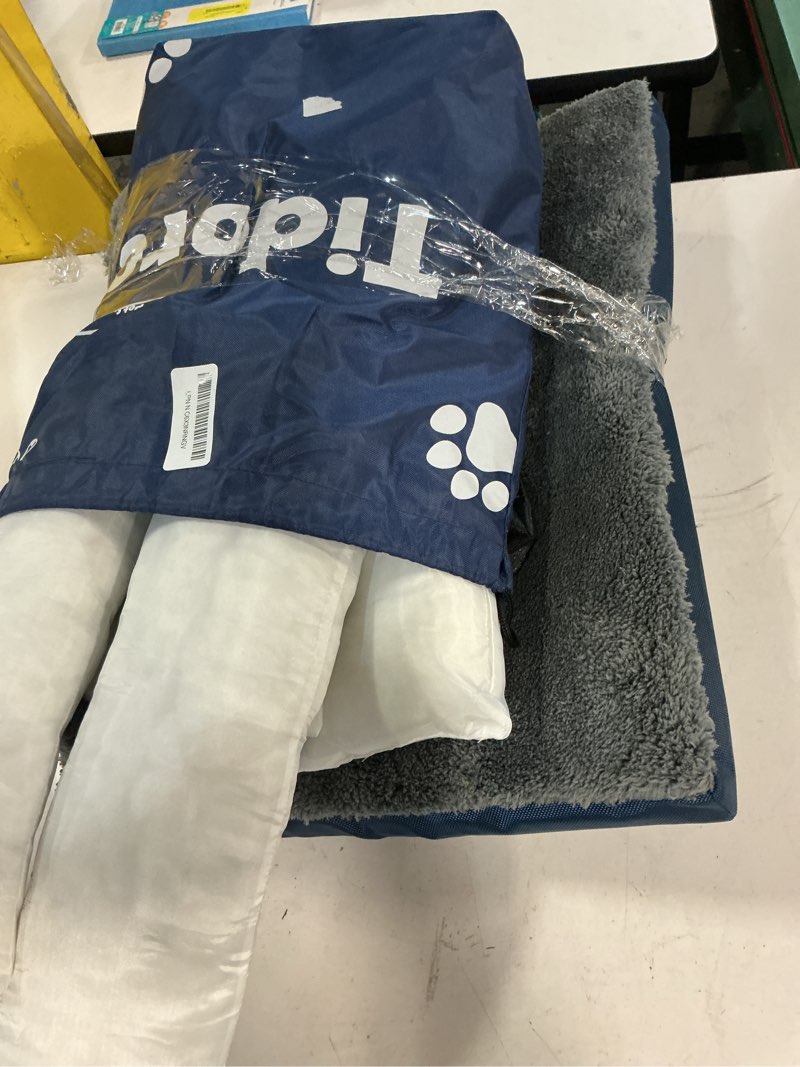 Condition photo showing As Is for orthopedic dog beds medium sized dog, durable egg crate foam sofa dog bed with washable removable cover, waterproof lining, pet beds for medium dogs, navy 26.4"l x 21.7"w x 6.2"th navy blue-velvet