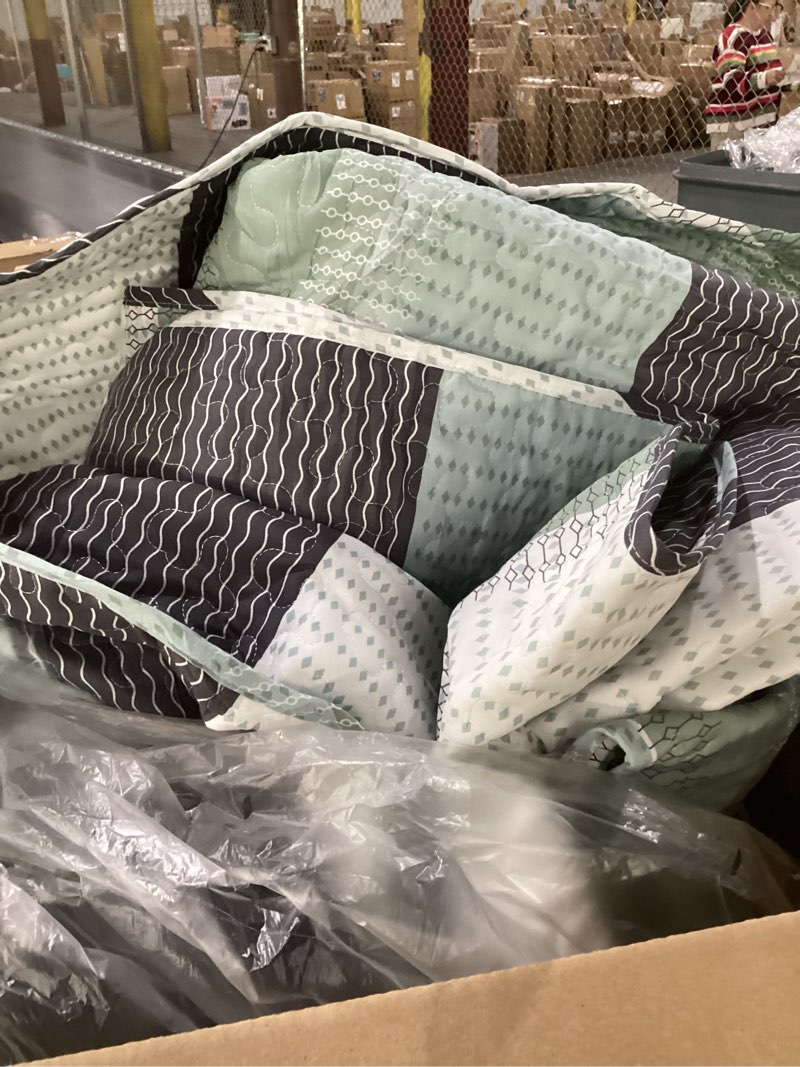 Condition photo showing As Is for Andency Queen Quilt Bedding Set Sage Green, Patchwork Mint Green Striped Ultra Soft Lightweight Bedspreads, Coverlets Set with 2 Pillow Shams for All Seasons (90\"x96\") 01 - Sage Green Queen(96\"x90\")