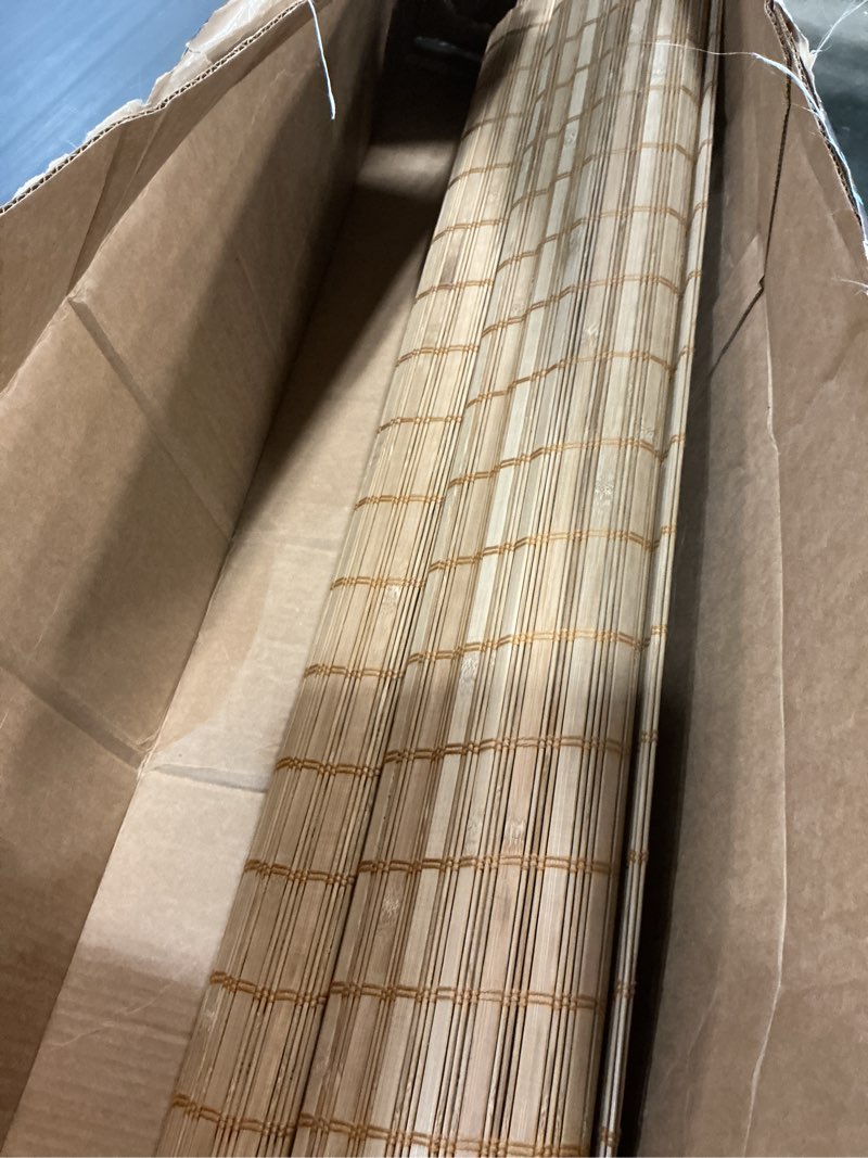 Condition photo showing As Is for lazblinds cordless bamboo blinds, roll up shades for windows, light filtering hanging window blinds, bamboo shades for patio indoor/outdoor porch, 33'' w x 72'' h, squirrel squirrel 33'' w x 72'' h