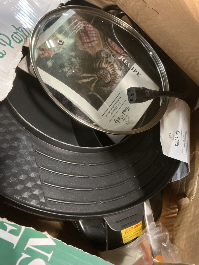 Condition photo showing As Is for Food Party Hot Pot Electric Korean BBQ Grill 2 in 1 Hotpot Smokeless Indoor Grill Removable Cooking Plate Easy Cleaning 110V 1800W Shabu Shabu Pot with Divider