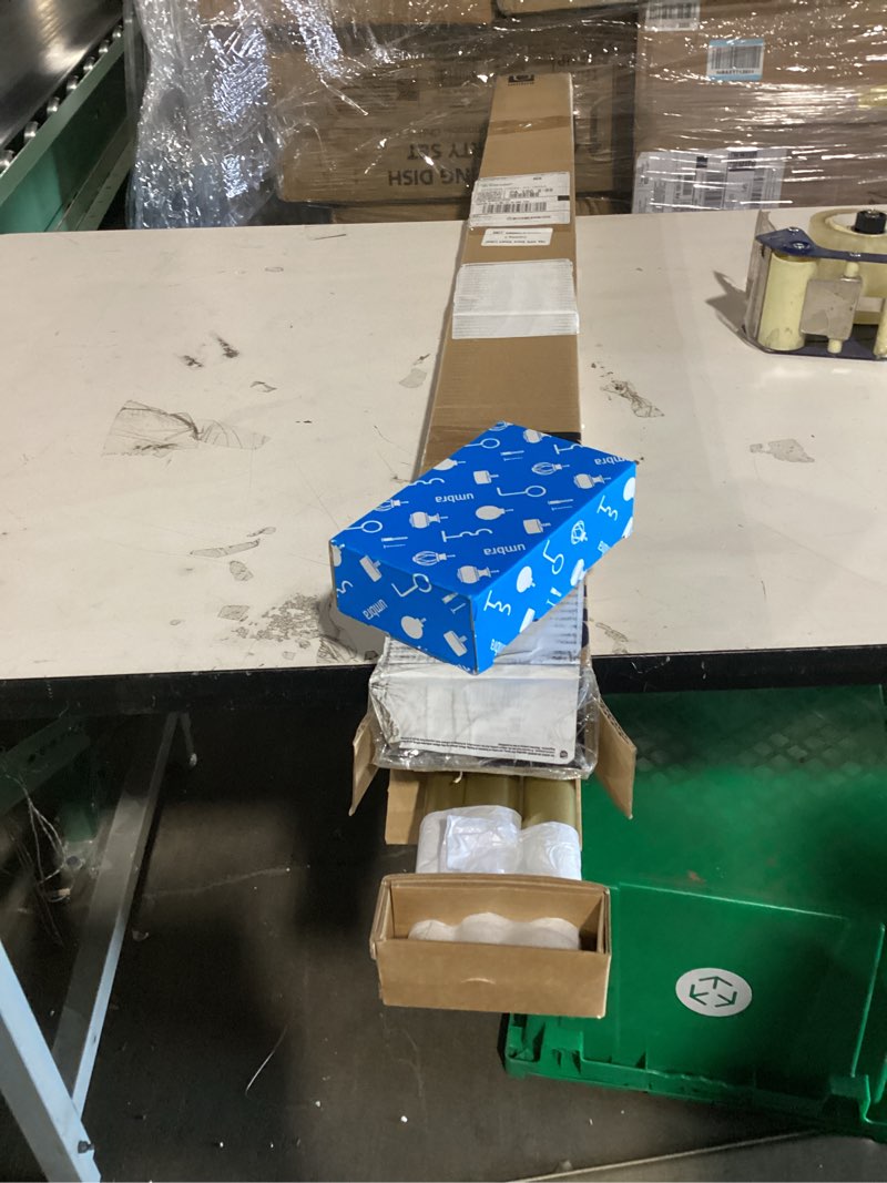 Condition photo showing Good Condition for umbra cappa double curtain rod, includes 2 matching finials, brackets & hardware, 66 to 120-inch, gold 66 to 120-inch gold