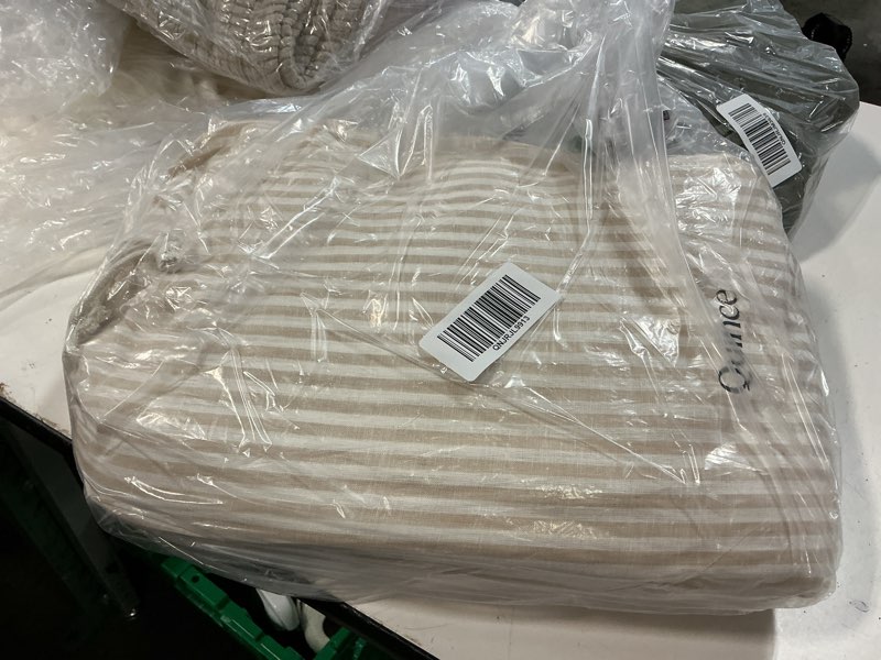 Condition photo showing Good Condition for organic crisp percale double stripe sheet set, twin, white/toffee