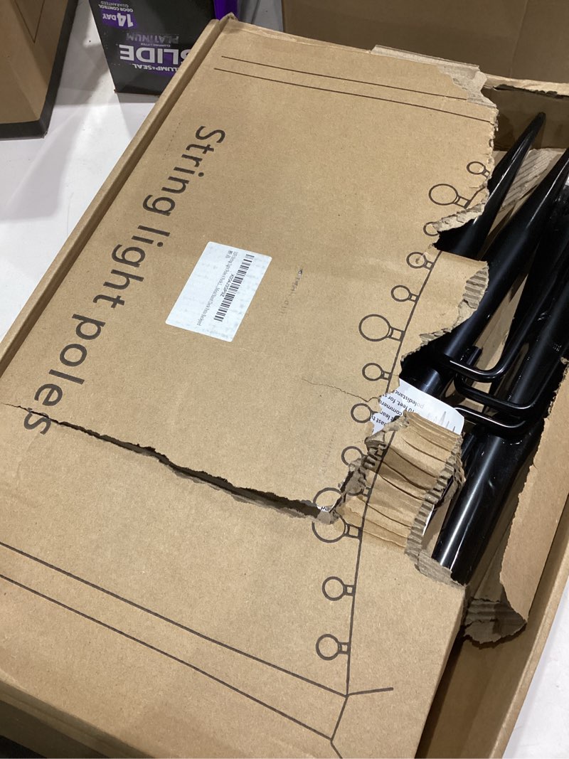 Condition photo showing Good Condition for 10Ft String Light Poles 4 Pack,Light Poles for Outside Lights,Outdoor with Fence Brackets Hanging Lights,Metal Stand Deck Patio Backyard 4 Pack 10Ft String Light Poles