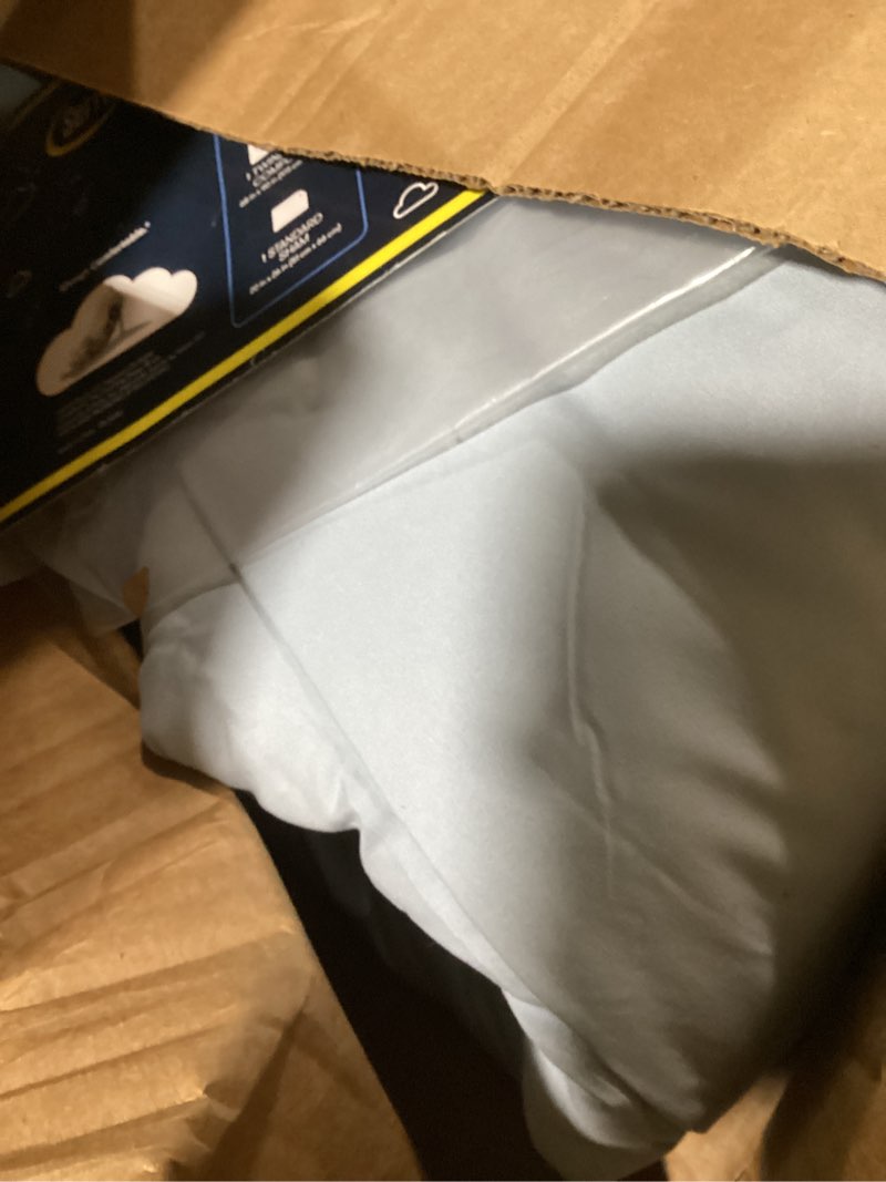 Condition photo showing As Is for SERTA Simply Clean Ultra Soft Hypoallergenic Solid 2 Piece Comforter Set, Twin XL, Light Blue Twin XL Light Blue