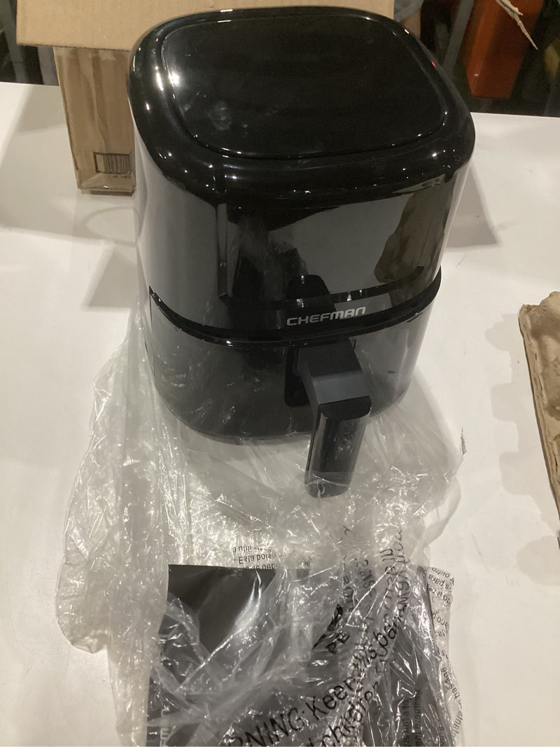 Condition photo showing Good Condition for chefman 2 qt mini air fryer – digital space-saving compact air fryer with nonstick and dishwasher safe basket, quick & easy meals in minutes, features digital timer and shake reminder – black 2 quart black, not tested